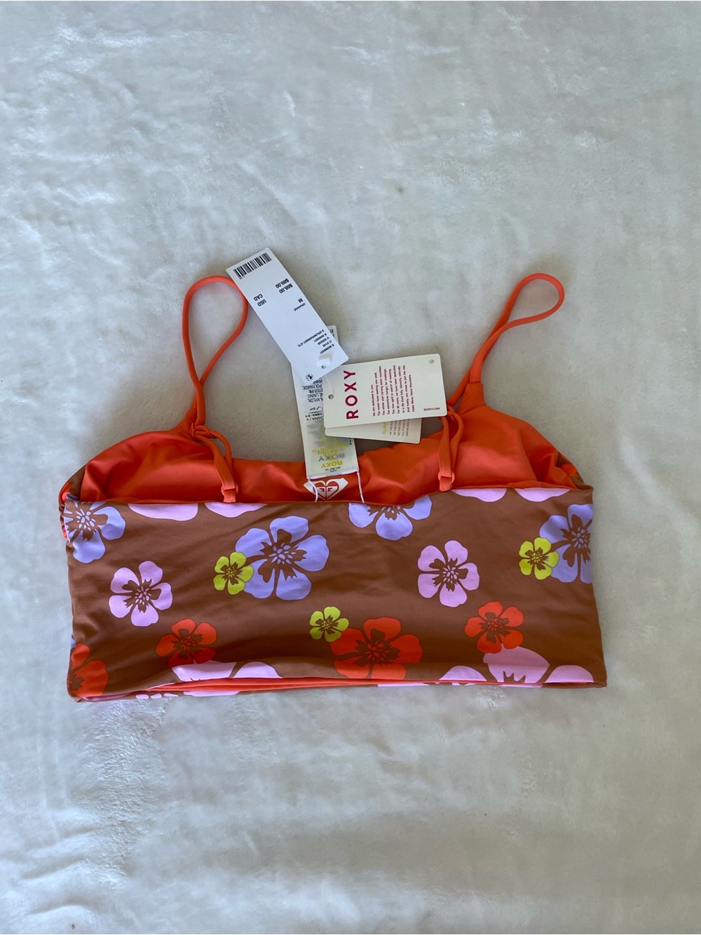 Roxy Brown Floral Reversible Bandeau Top with Pink & Orange Accents - Picture 4 of 8